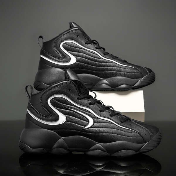 Men's sports shoes with leather surface, trendy shoes, Korean version, fashionable basketball shoes - Image 4