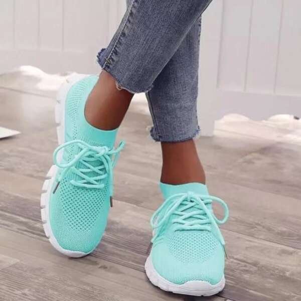 Lace up mesh sports shoes for women's flat bottomed oversized shoes - Image 5