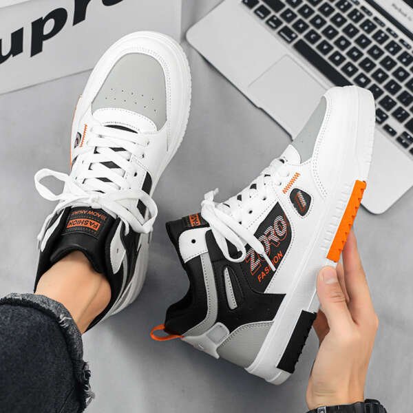 Shoes for men, trendy shoes for high school students, casual board shoes for men, versatile shoes for men, mid top sports, white shoes - Image 4