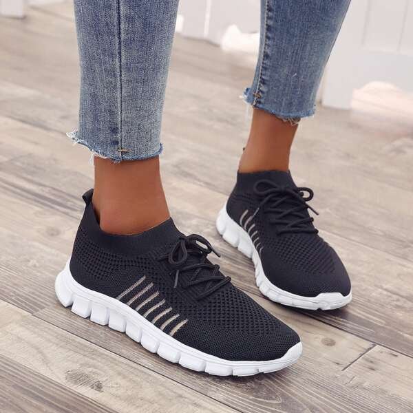 Lace up mesh sports shoes for women's flat bottomed oversized shoes - Image 14