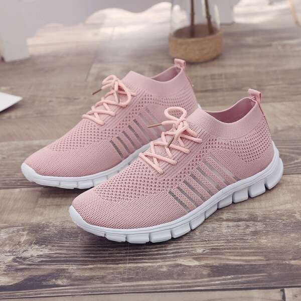 Lace up mesh sports shoes for women's flat bottomed oversized shoes - Image 8