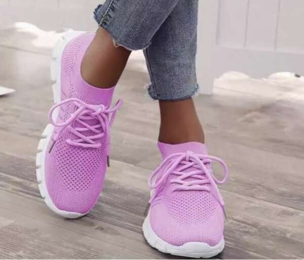 Lace up mesh sports shoes for women's flat bottomed oversized shoes - Image 2