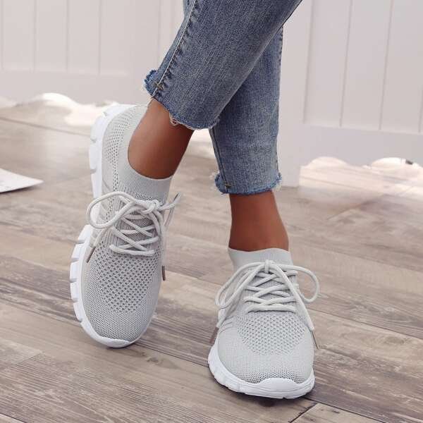 Lace up mesh sports shoes for women's flat bottomed oversized shoes - Image 13