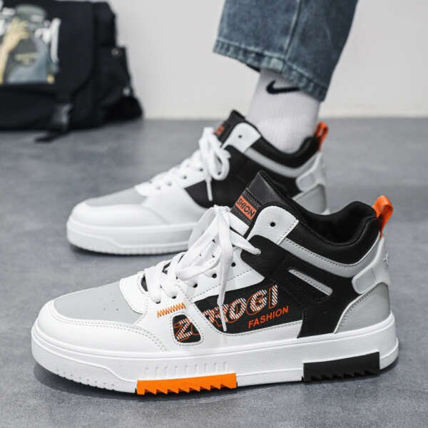 Shoes for men, trendy shoes for high school students, casual board shoes for men, versatile shoes for men, mid top sports, white shoes - Image 5