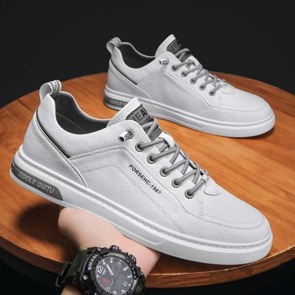 Men's casual leather shoes, men's versatile sports shoes, men's thick soled white sneakers - Image 3