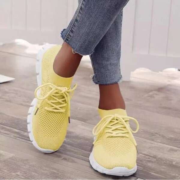 Lace up mesh sports shoes for women's flat bottomed oversized shoes - Image 3